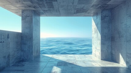 コンクリートの部屋と海,Generative AI AI画像