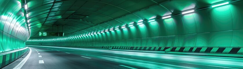 Experience the mesmerizing glow of a tunnel illuminated by green lights