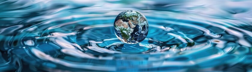 Mark World Water Day with a symbolic design featuring the Earth in a clean water drop and fresh blue water ripples, emphasizing environmental conservation