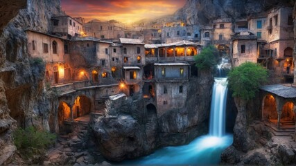 滝のある古い都市,Generative AI AI画像