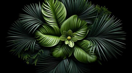 A close up of a green leafy plant with a flower in the center - Powered by Adobe