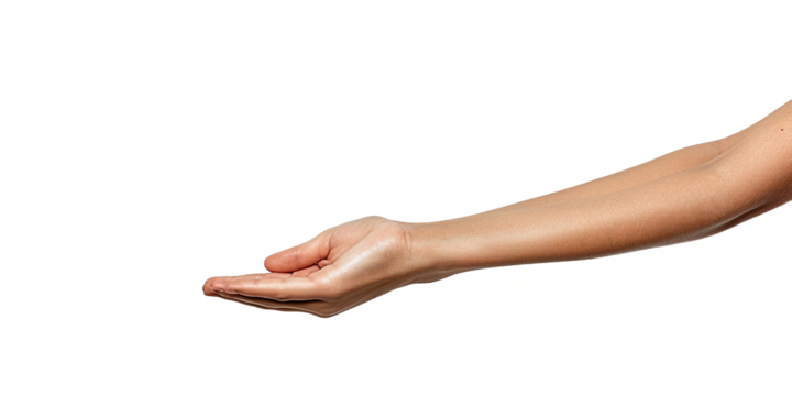 The hand is open and extended, as if it is about to give something to someone. Concept of generosity and kindness