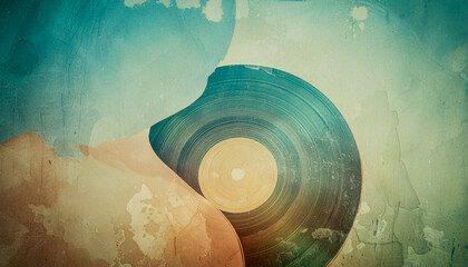 Nostalgic background with vinyl record and retro color in flat lay