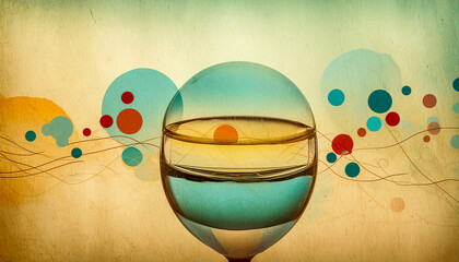 Surreal Abstract Art with Glass Sphere and Colorful Circles