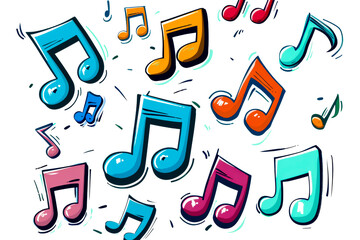 Fototapeta premium A colorful drawing of musical notes with a variety of colors. Concept of creativity and playfulness, as the notes are drawn in different shapes and sizes. Scene is cheerful and lighthearted