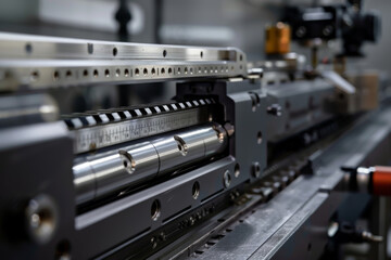 A machine with a long, narrow metal part with a series of numbers on it. The numbers are in a row and are spaced out evenly