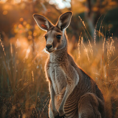 Fototapeta premium Kangaroo at Sunset in Natural Habitat