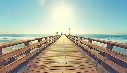 Sunlit Wooden Pier Extending into the Ocean