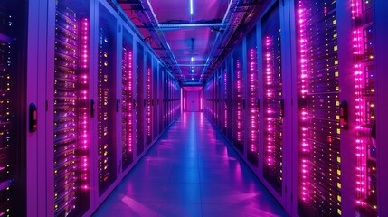 Fototapeta premium Data center rack server on server room, server room security, data center server, web host warehouse data server cabinets network storage database.