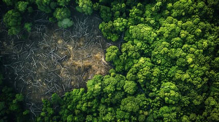 Capture the devastation of deforestation from above in a pop art style, emphasizing the contrast...