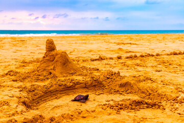 Temple of sand like a sandcastle Bentota Beach Sri Lanka.