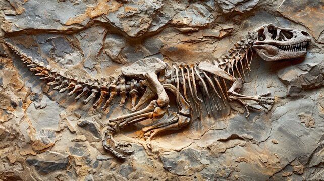 Well-preserved dinosaur fossil embedded in rock