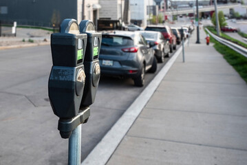 Closeup of a parking meter on the street