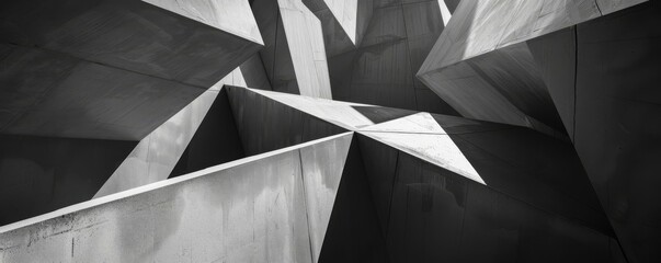 A highcontrast depiction of geometric shapes overlapping in grayscale tones, highlighting their intersections and shadows