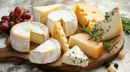 different kinds of cheese on wooden board