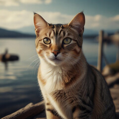 Graceful Companion A Stunning Illustration of a Cat, Inspired by a Real-Life Photograph