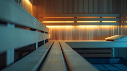 Obraz premium A photo of a corporate gym showcasing the sauna as a key feature and highlighting the forwardthinking approach of the company towards workplace wellness..