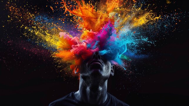 Color splashes exploding from a human head