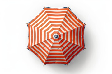 Top view of open orange beach umbrella parasol isolated on white background. Summer concept. 