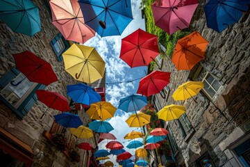 Colourful umbrella decoration on the street
