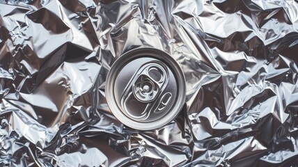 Aluminum can on crinkled foil background