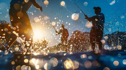 A group of friends competing in a friendly game of subatomic particle fishing.