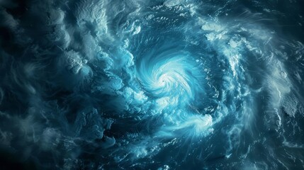 Cyclone hurricane seen from space swirls majestically in the futuristic space banner, demonstrating natures power from above, Sharpen banner template with copy space on center