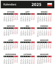 2025 Calendar - vector stock illustration. Poland, Polish version | Kalendarz 2025 - ilustracji wektorowych. Polska, wersja polska