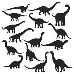 
Dinosaur and Jurassic monster icons. Vector silhouettes of Brachiosaurus, Isisaurus, Camarasaurus, Mamenchisaurus, Diplodocus