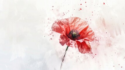 Red poppy watercolor illustration with a dynamic white space