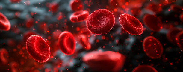 Erythrocytes red blood cell streams on the dark background