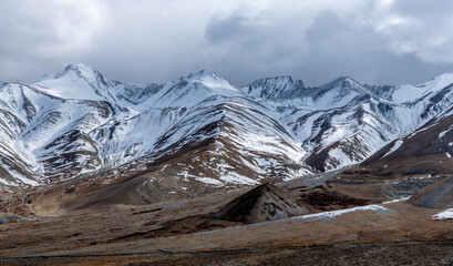 Tall mountains in the Karakoram Range in the Indian Himalayas