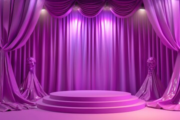 3d podium purple background and fabric curtain with spotlight luxury - generative ai