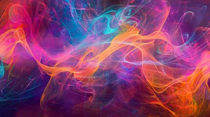 Thin lines of vibrant hues stretch across the canvas reflecting the interconnectivity and harmony of different forces at high energies.