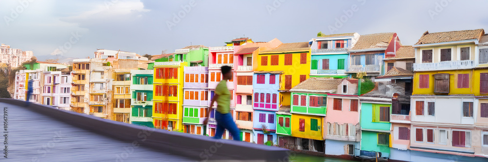 Wall mural Vernacular Indian old colorful architecture housing facade aerial view