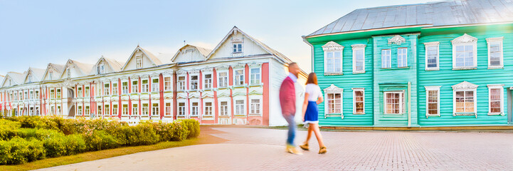 Vernacular Russian old colorful architecture house facade