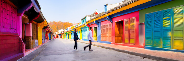 Vernacular Chinese old colorful architecture housing facade