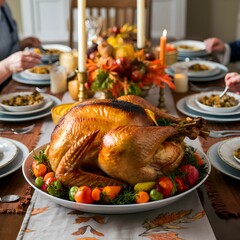 Thanksgiving Turkey on a Dining Room Table