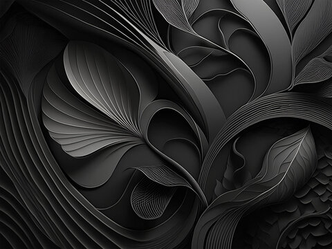 Elegant black floral textured background with leafs
