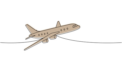 Airplane, air transport one line colored continuous drawing. Different air transport continuous one line illustration. Vector minimalist illustration.