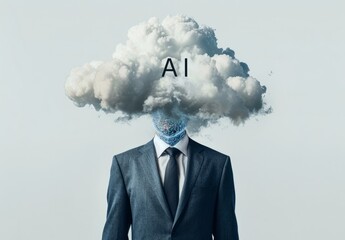 A person's head is marked by artificial intelligence, a brainstorming concept assisted by an artificial self