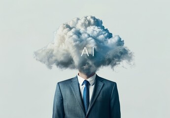 A person's head is marked by artificial intelligence, a brainstorming concept assisted by an artificial self