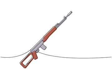 Sniper rifle, sniper firearm one line colored continuous drawing. Various modern weapons continuous one line illustration. Vector linear illustration.