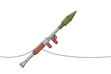 Soviet anti-tank grenade launcher one line colored continuous drawing. Various modern weapons continuous one line illustration. Vector illustration.