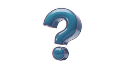 A captivating 3D design of a question mark vector smooth sharp lines futuristic design, isolated transparent background
