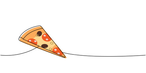 Pizza slice one line colored continuous drawing. Traditional italian fast food continuous one line illustration. Vector linear illustration.