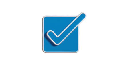 Modern 3D illustration of a blue checkmark symbol in a square shape, checkmark design grafic resource isolated transparent background