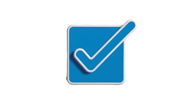 Modern 3D illustration of a blue checkmark symbol in a square shape, checkmark design grafic resource isolated transparent background
