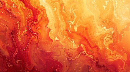 A closeup of an orange and red marble pattern, with swirling patterns that resemble flames or rivers flowing in the style of abstract art. The background is a warm gradient from light to dark orange.