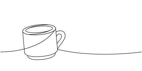 Coffee cup one line continuous drawing. Hand drawn elements for cafe menu, coffee shop. Vector linear illustration.